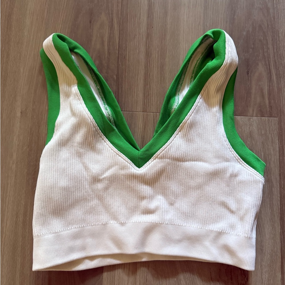 Vibrant Green and White Sports Bra